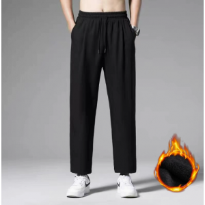 秋冬加绒加厚干活穿的运动裤直筒休闲裤男纯色宽松弹力工作长裤子